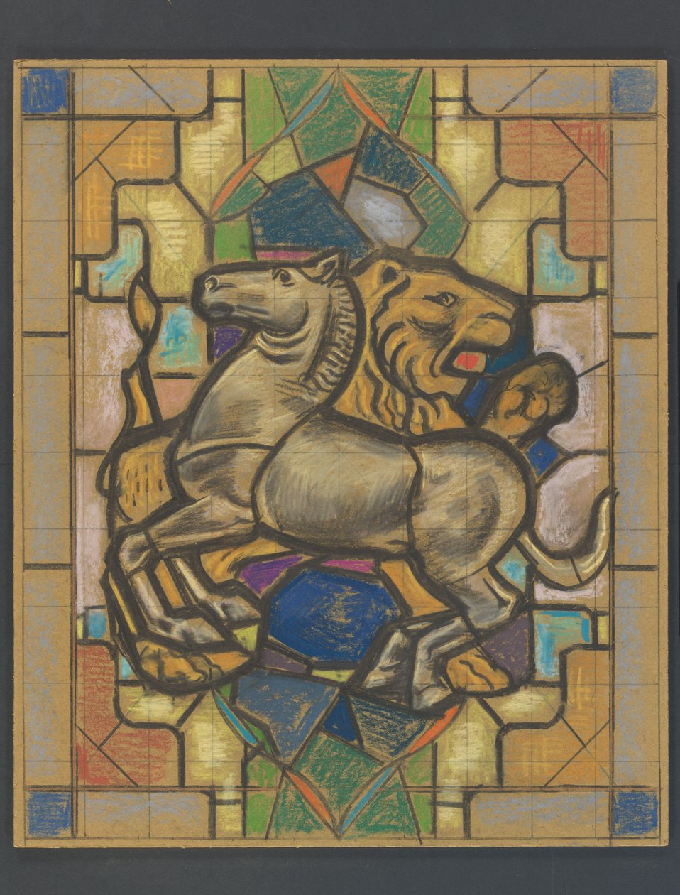 Design for a Stained Glass Window with a Horse and Lion by Jaap Weyand