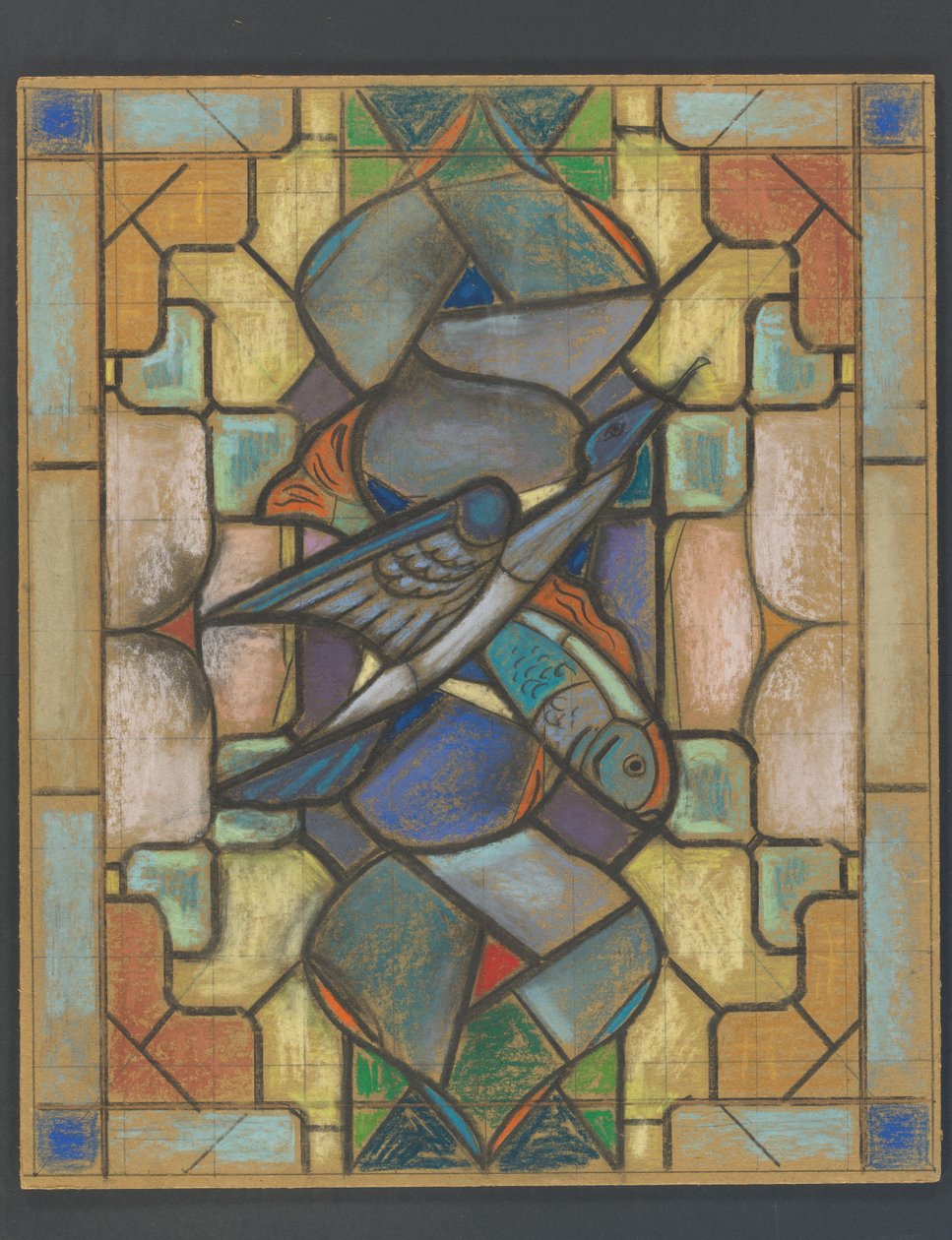 Design for a Stained Glass Window with a Bird and Fish by Jaap Weyand