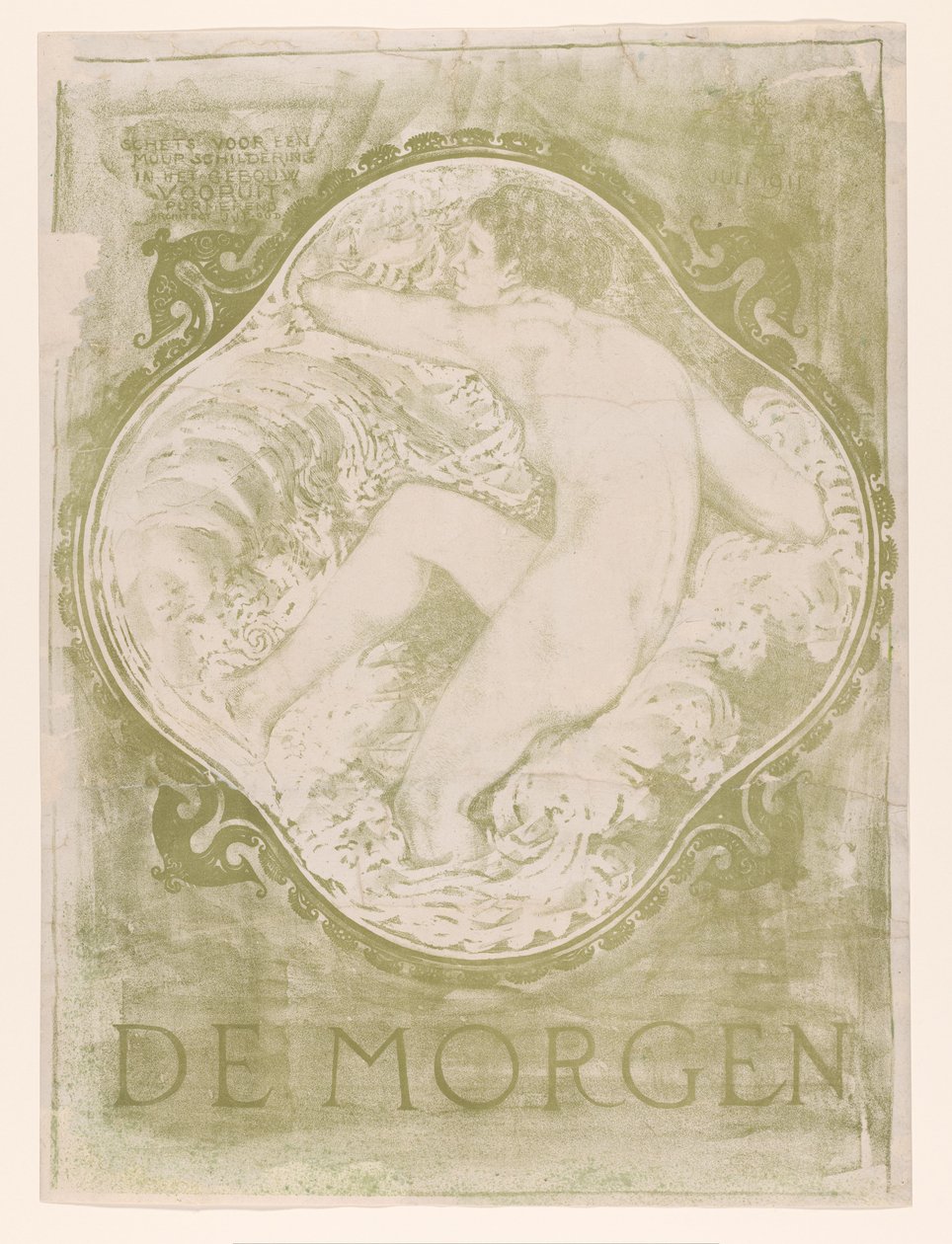 Naked Woman in the Waves The Morning / Sketch for a Mural in the Vooruit Purmerend Building by Architect J.J.P. Oud by Jac Jongert