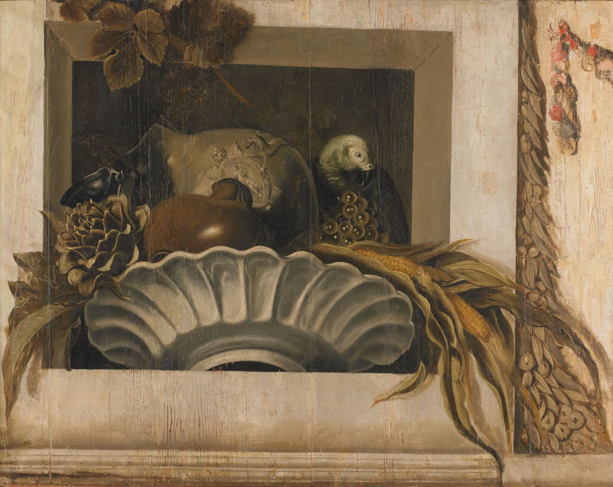 Still Life of Vegetables and a Parrot in a Niche by Jacob van Campen