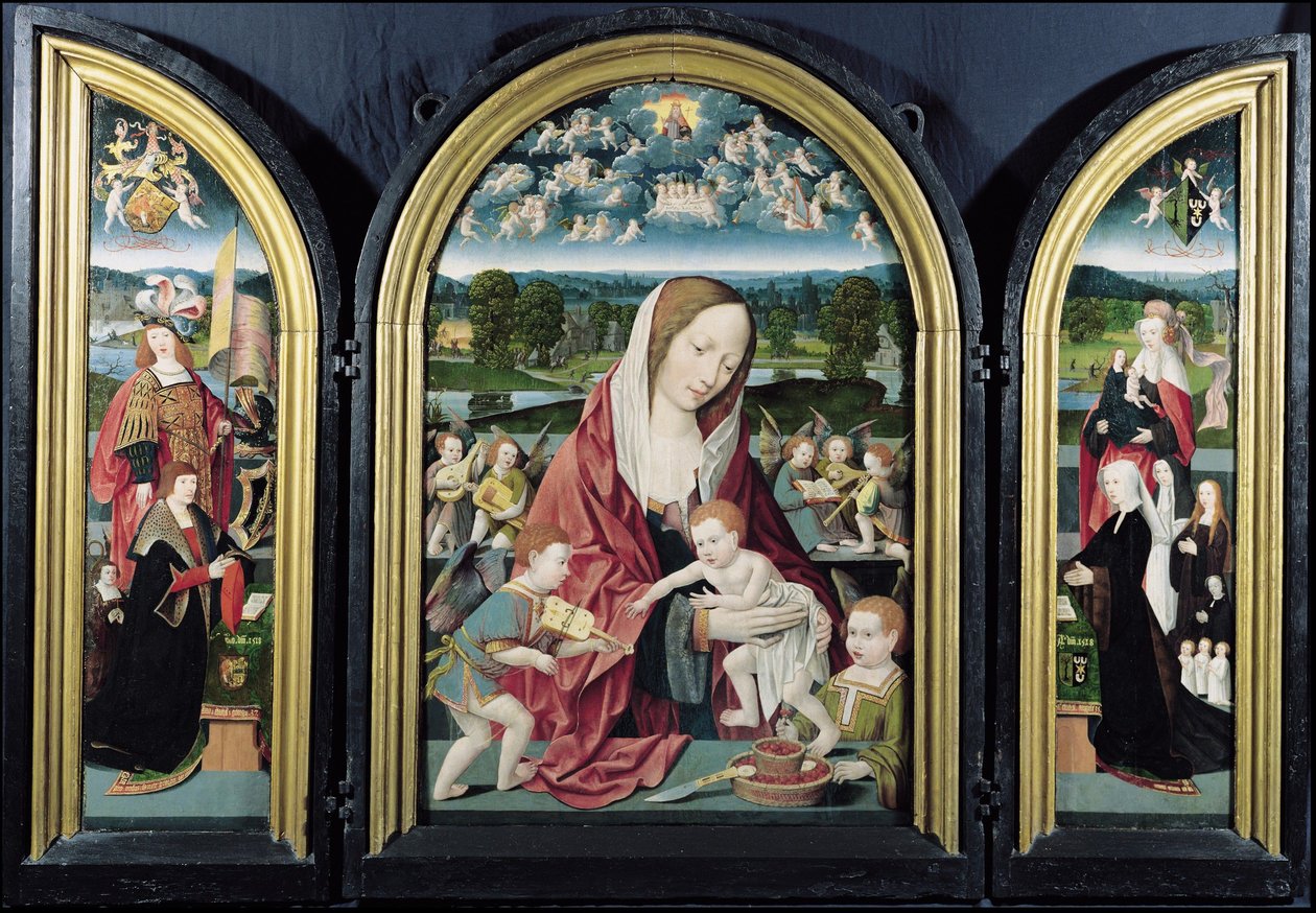 Virgin and Child with Music-Making Angels and the Sampsons-Coolen family, Triptych by Jacob Cornelisz van Oostsanen