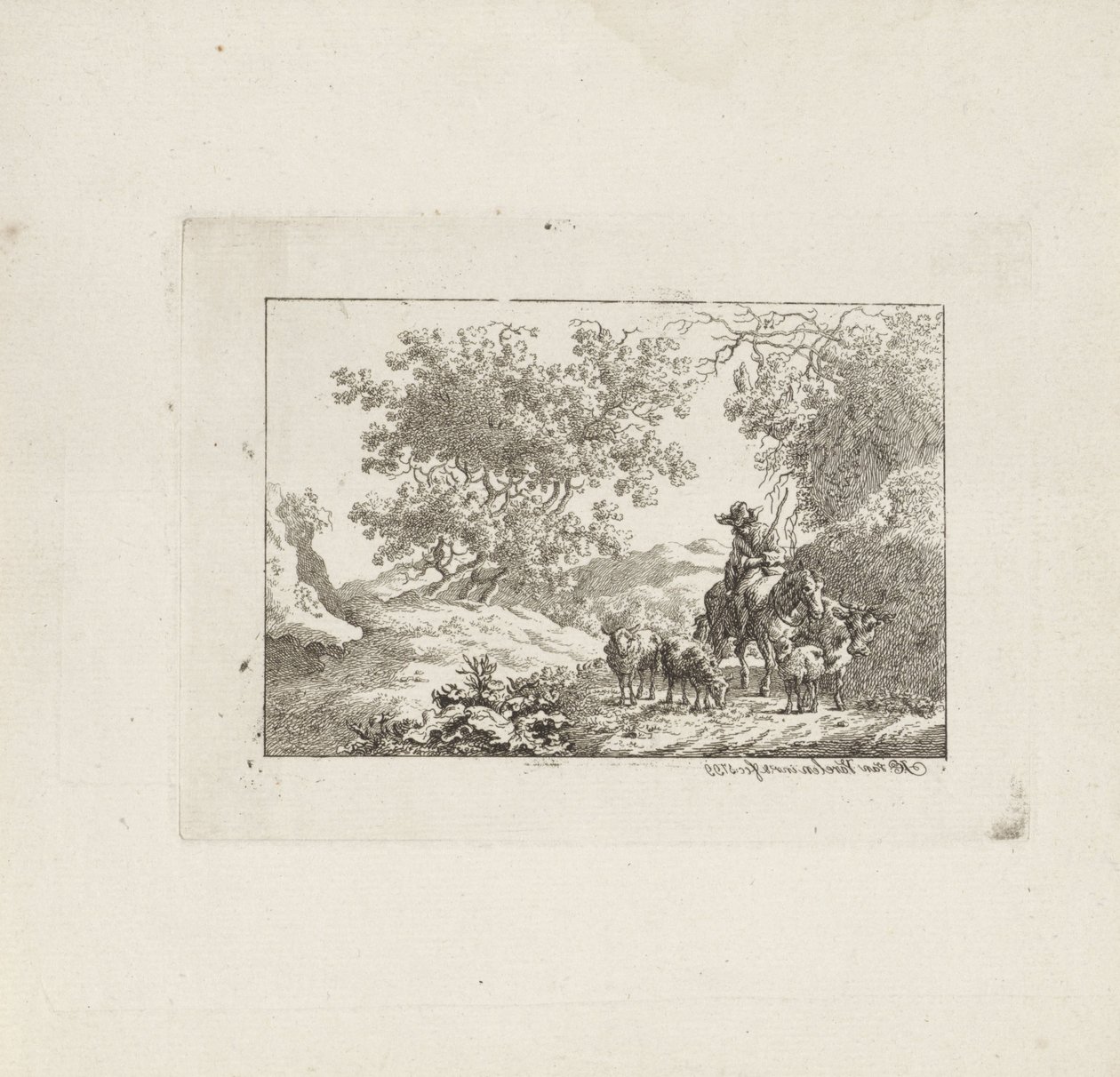 Shepherd on Horseback with Flock by Jacob Elias van Varelen