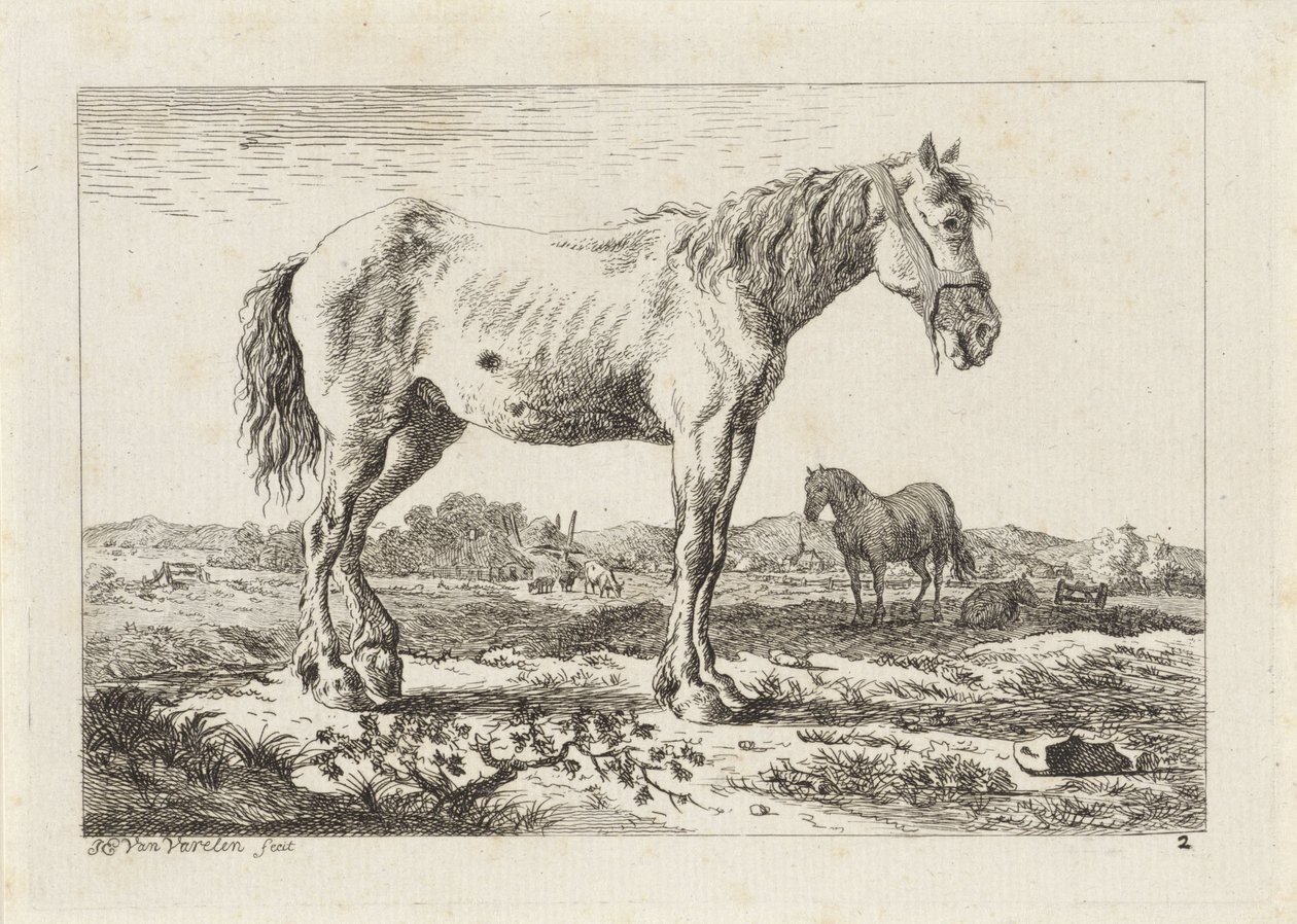 Standing Horse in a Landscape (Six Prints after Drawings by Various Masters) by Jacob Elias van Varelen