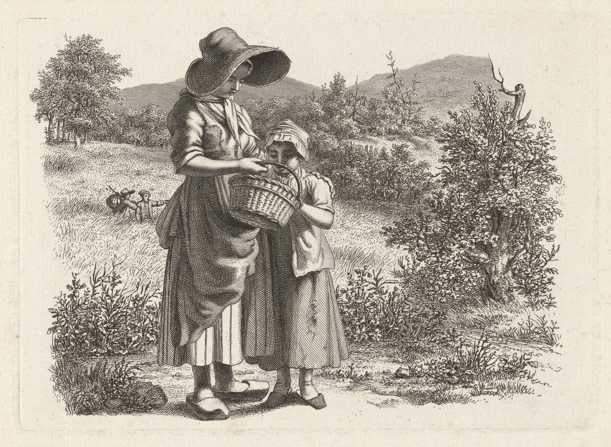 Young Woman and a Child Looking into a Basket (series title: Study Prints / Etudes Gravées) by Jacob Ernst Marcus