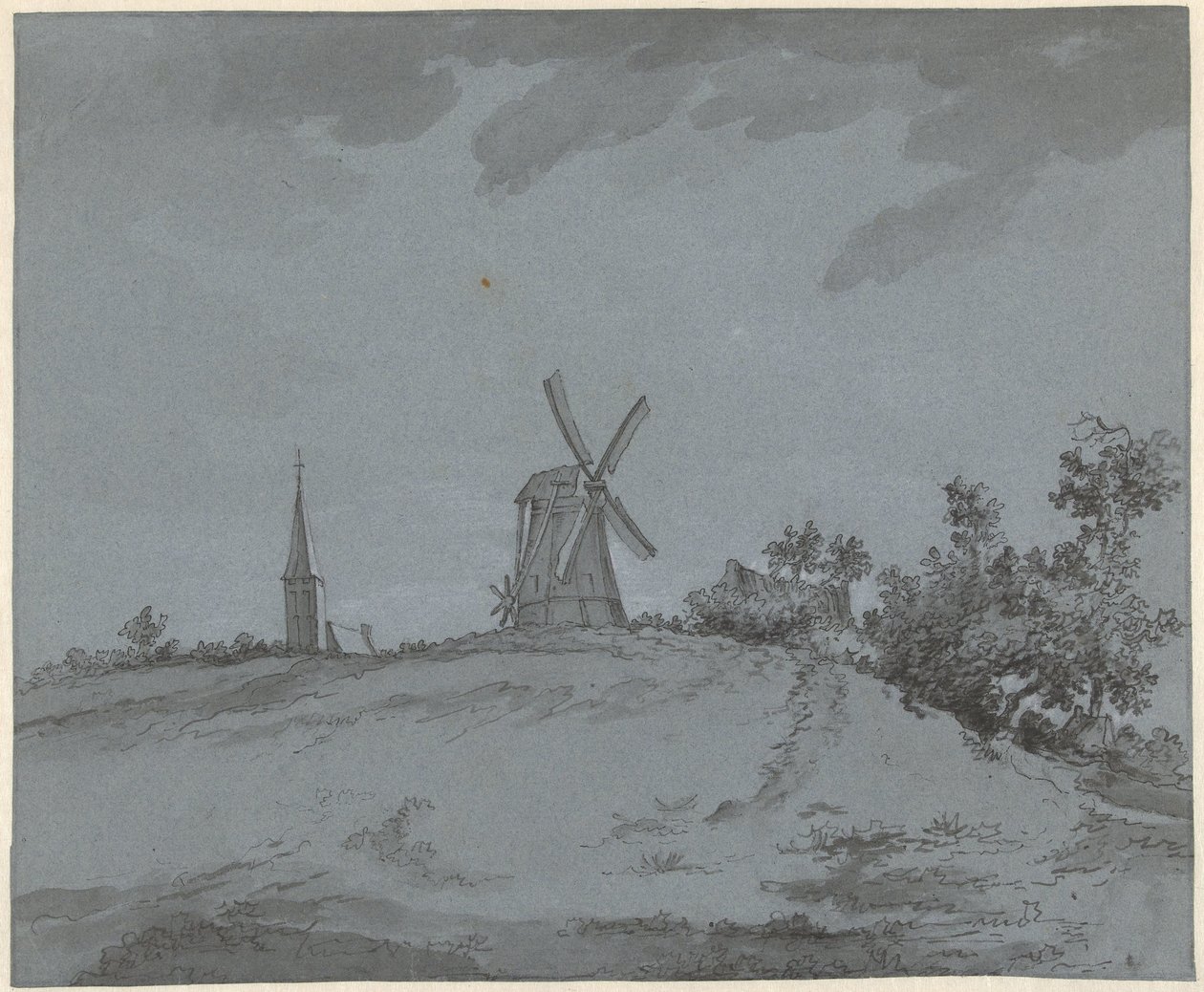 Landscape with Windmill and Church on a Hill by Jacob Ernst Marcus