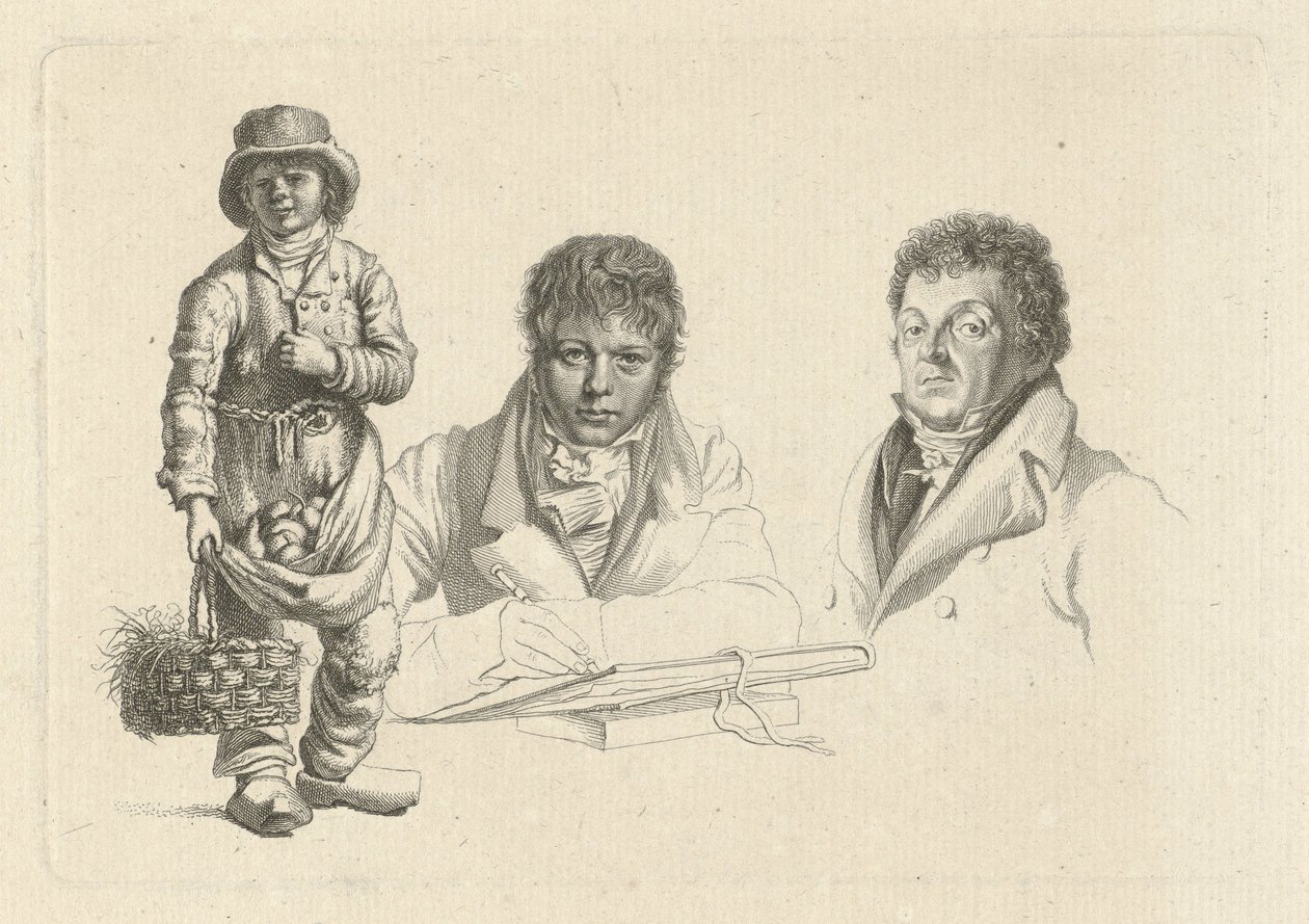Portraits of J.P. Visser Bender and P.Pz. Barbiers Next to a Boy by Jacob Ernst Marcus