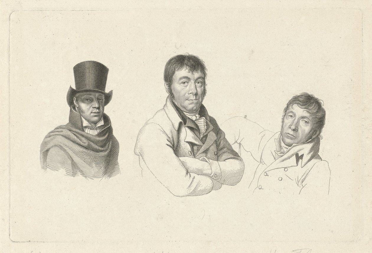 Portraits of Jan Kamphuysen, Dirk Versteegh, and Hendrik de Flines by Jacob Ernst Marcus