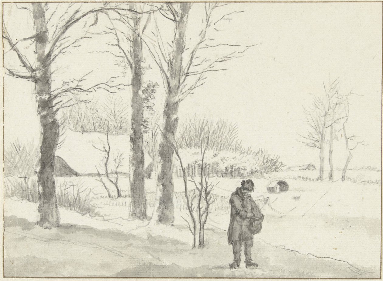 Snowy Landscape with Standing Man by Jacob Ernst Marcus