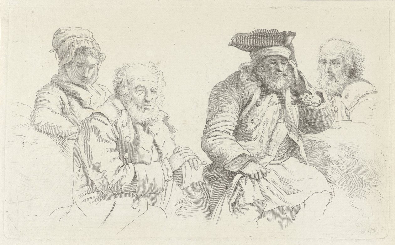 Study Sheet with Three Old Men and a Young Woman by Jacob Ernst Marcus
