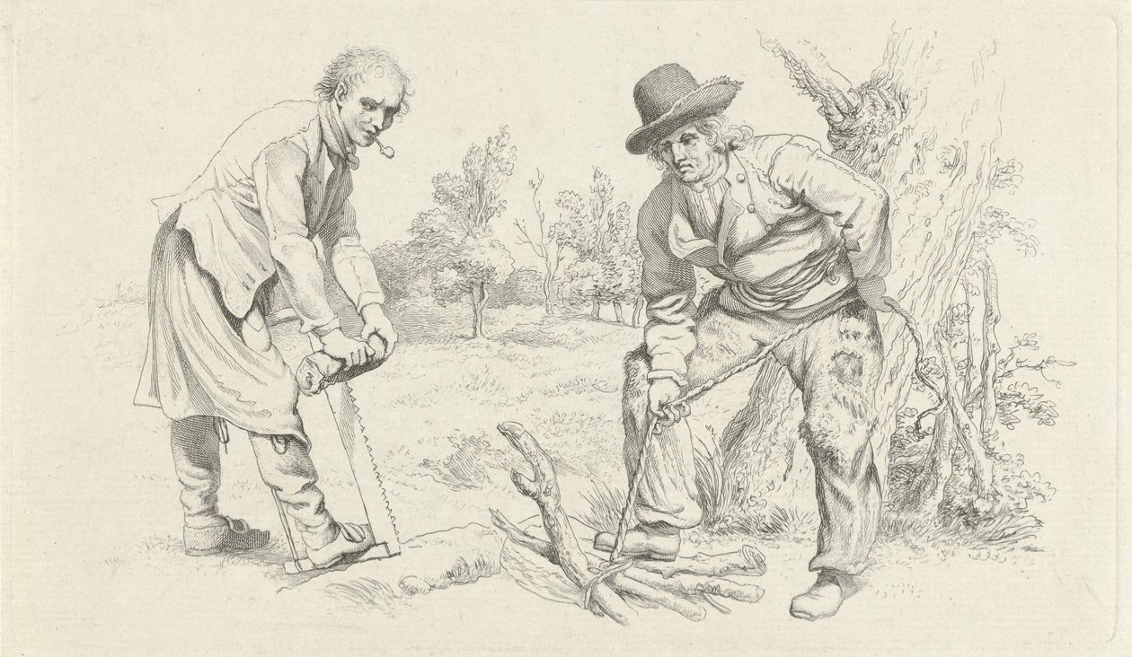 Study Sheet with a Wood Gatherer and a Man with a Saw (Study Prints series) by Jacob Ernst Marcus