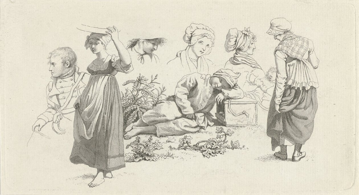 Study Sheet with a Sleeping Boy and Figures by Jacob Ernst Marcus