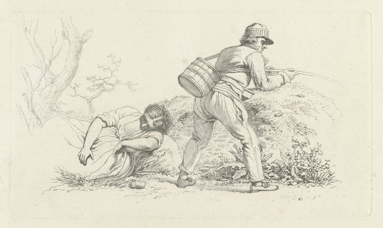 Study Sheet with a Sleeping Woman and an Angler (series title: Study Prints / Etudes gravées) by Jacob Ernst Marcus