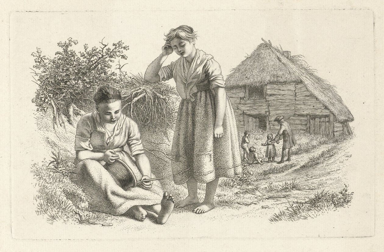 Two Women and a Man with Children in Front of a Barn (Study Prints / Etudes Gravées) by Jacob Ernst Marcus
