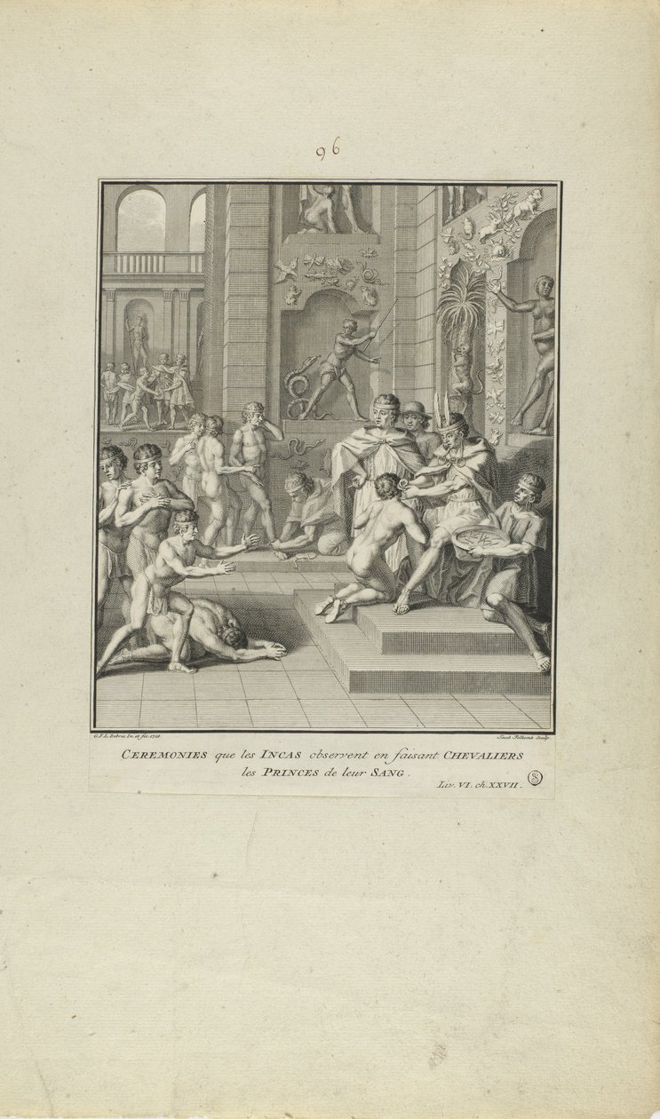 Ceremonies the Incas Observe in Making Knights/Princes of their Blood (from book, History of the Incas) by Jacob Folkema