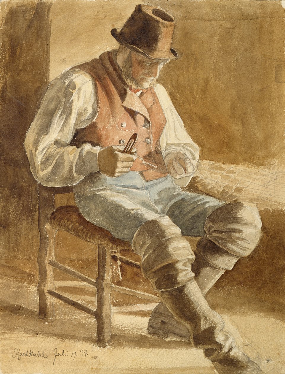 Fisherman Mending a Net, 1834 by Jacob Gensler