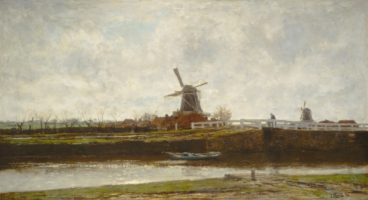 View of the Mill and Bridge on the Noordwest Buitensingel in The Hague by Jacob Henricus Maris