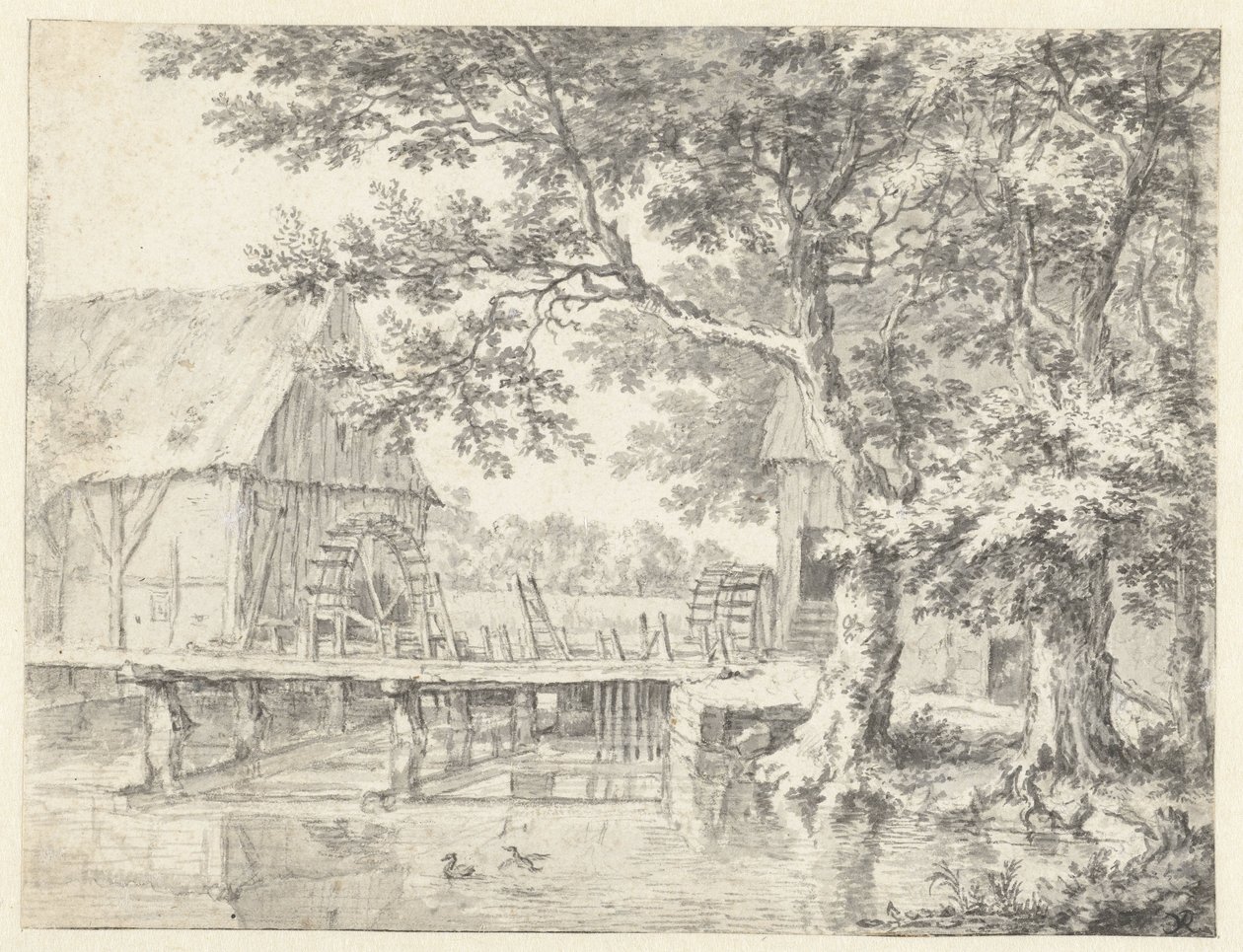 View of Two Watermills Flanking a Sluice by Jacob van Ruisdael