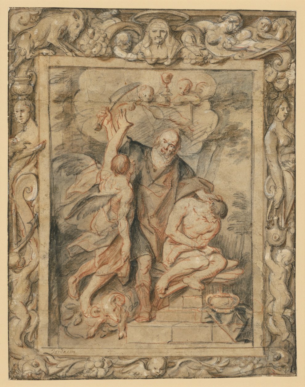 The Sacrifice of Isaac (Gen. 22,1-12) in a Figurative Border by Jacob Jordaens