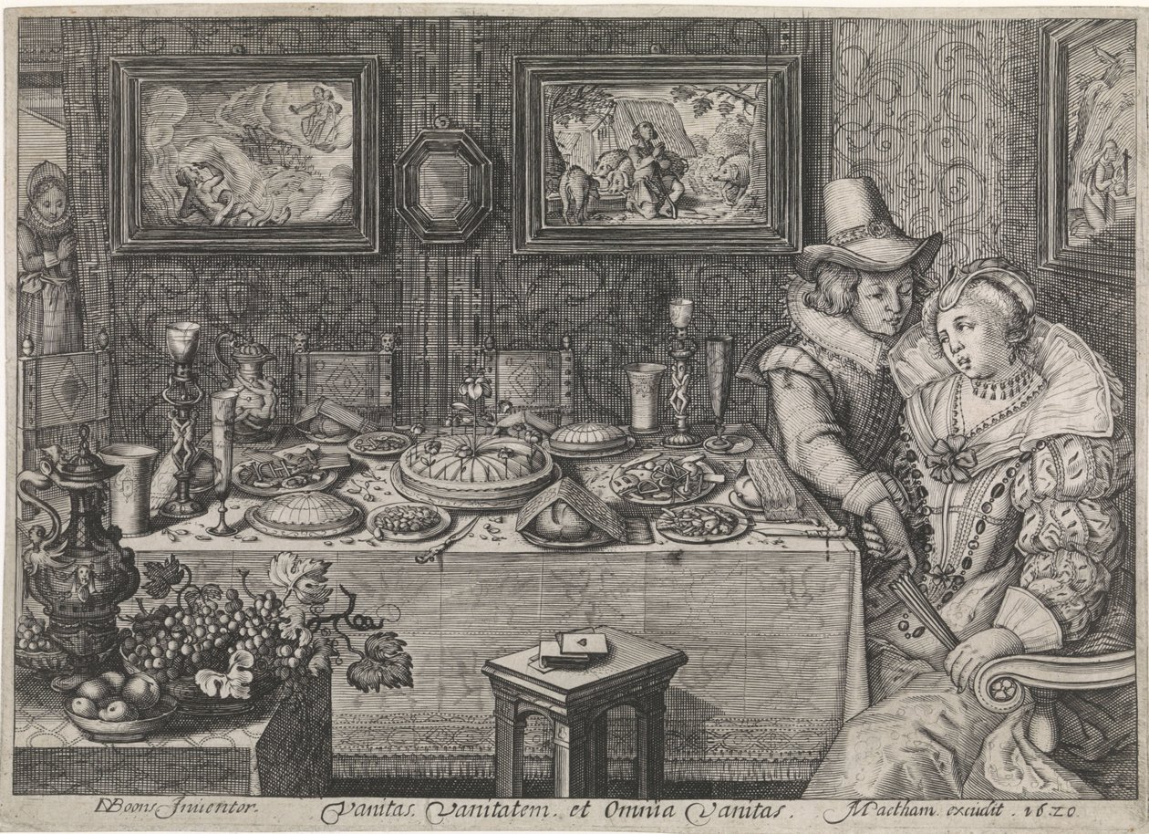Young Couple Seated at a Lavishly Laden Table by Jacob Matham (workshop of)