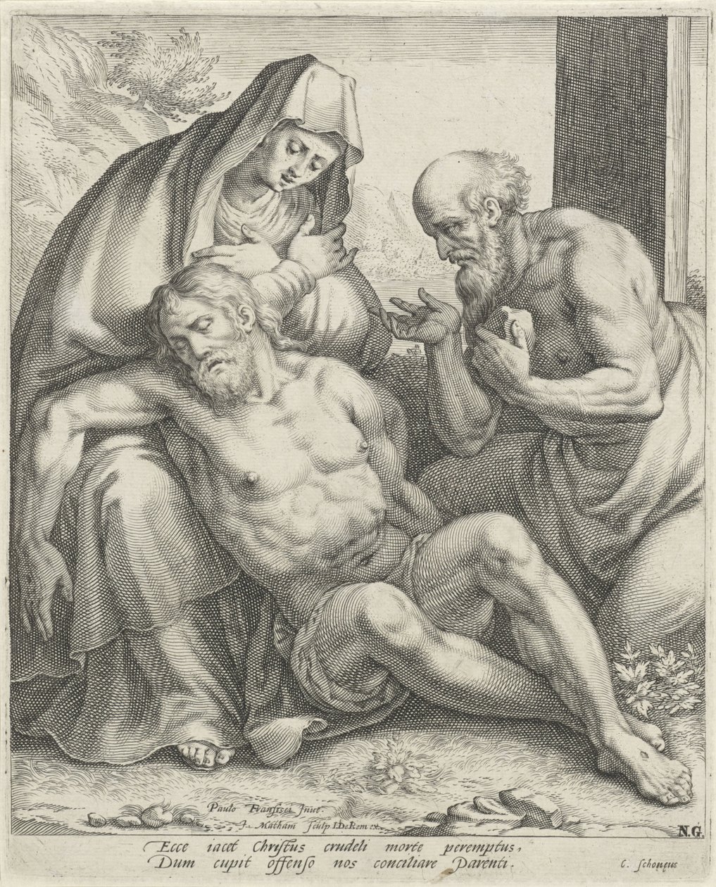 Lamentation of Christ by Mary and St. Jerome by Jacob Matham