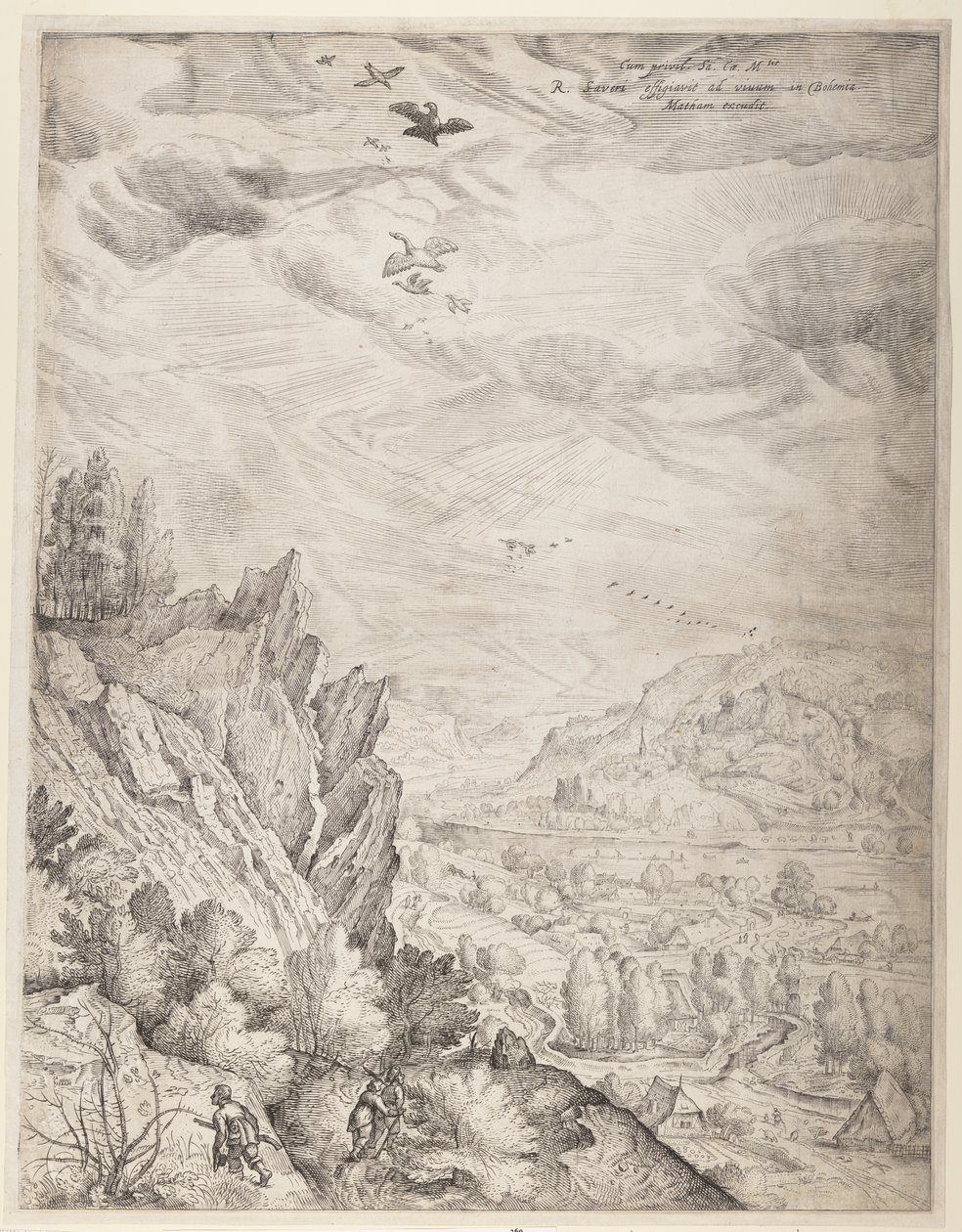 Bohemian Landscape with Couples and Hunters (right plate) by Jacob Matham
