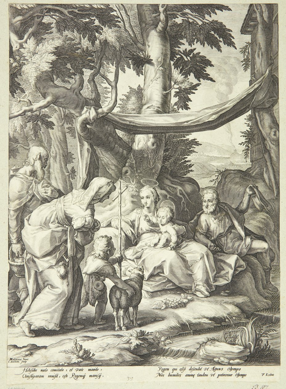 The Holy Family Seated in a Landscape with Elizabeth, Zechariah, and John the Baptist as a Child by Jacob Matham