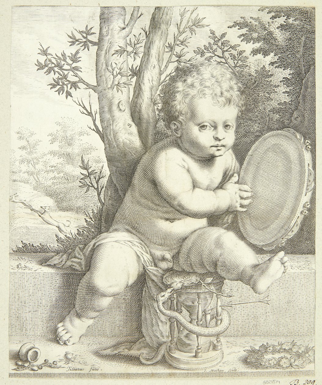 A Child Playing the Tambourine by Jacob Matham
