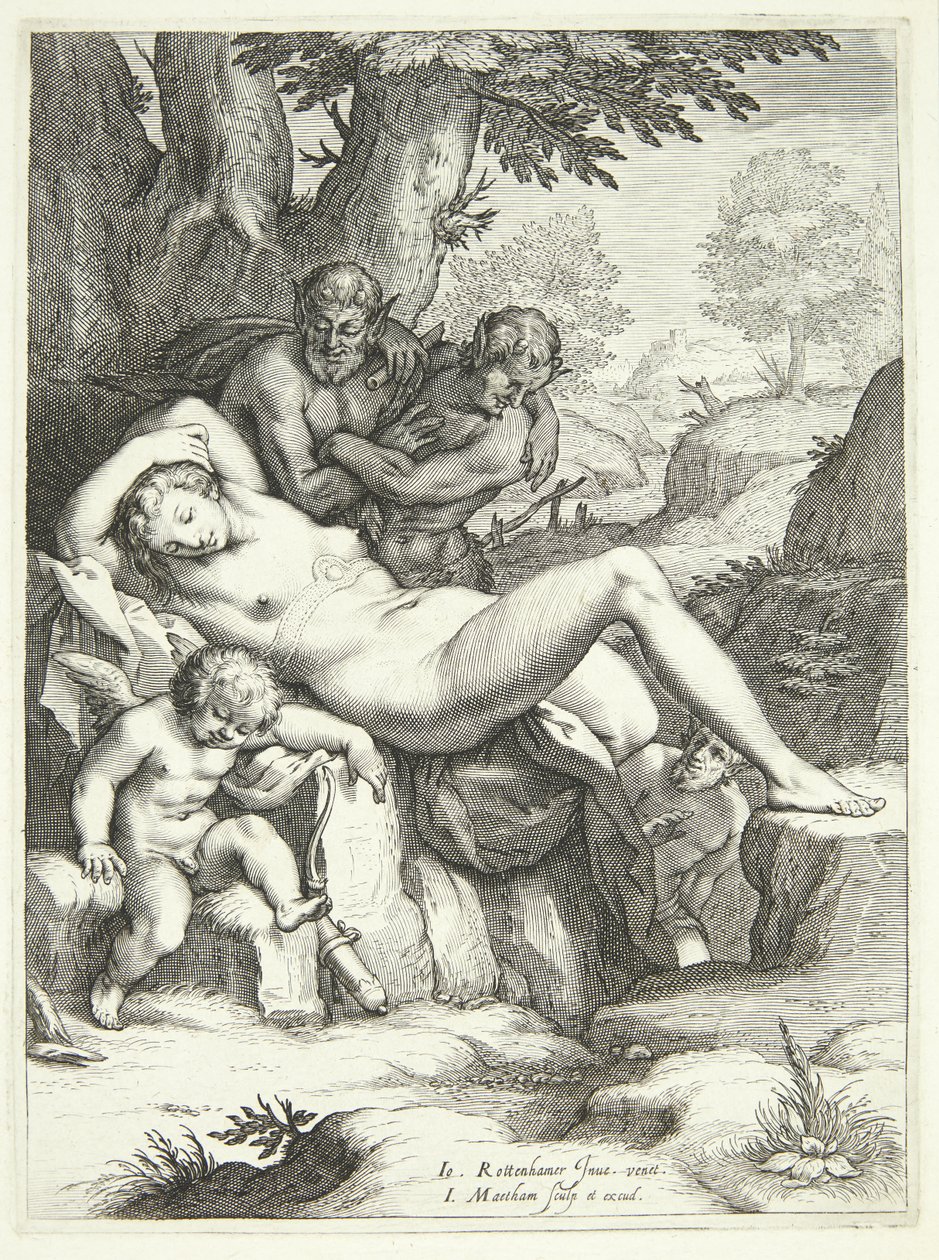 Venus and Cupid Sleeping and Being Watched by Satyrs by Jacob Matham