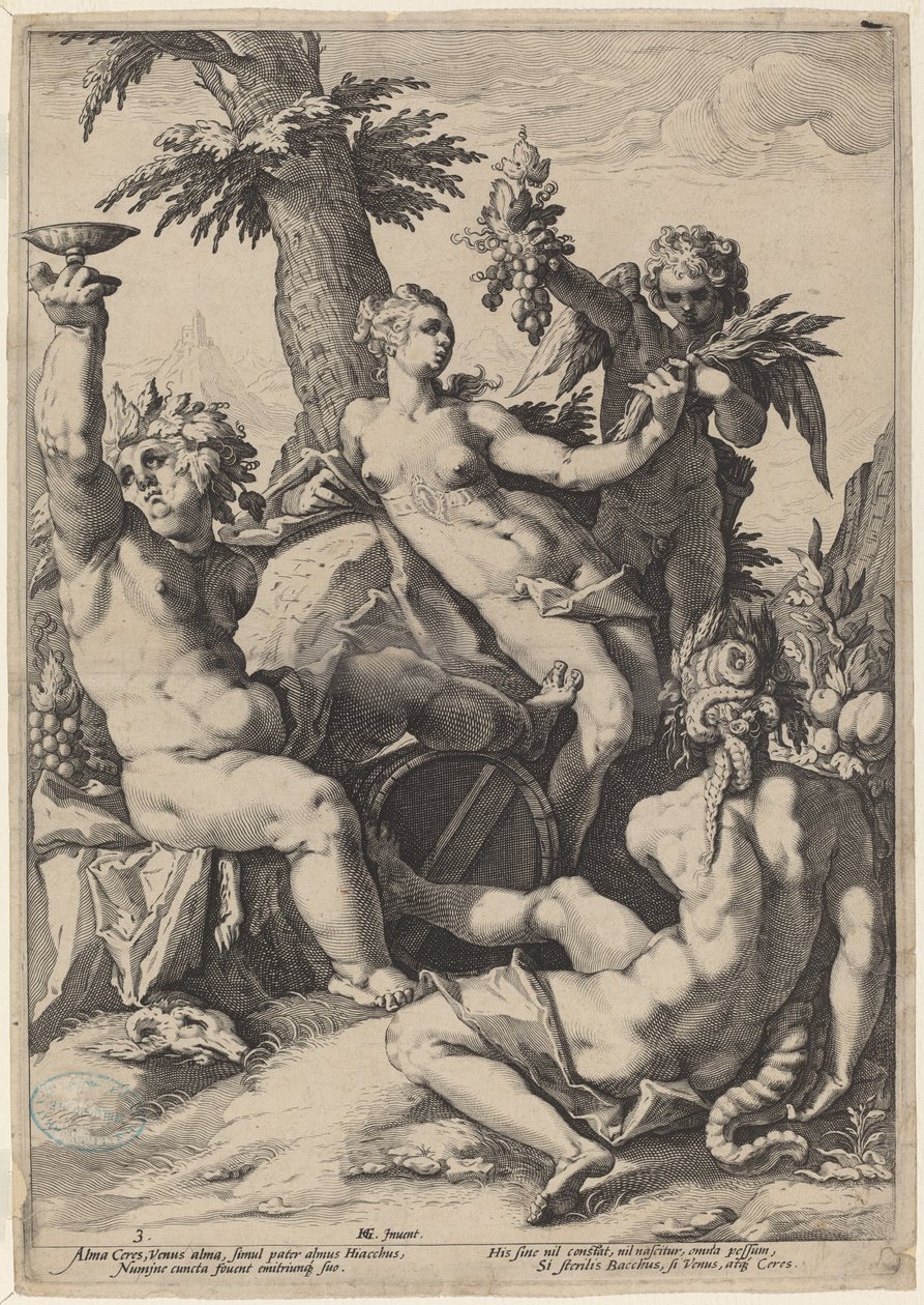 Alliance of Venus with Bacchus and Ceres by Jacob Matham, after Hendrick Goltzius