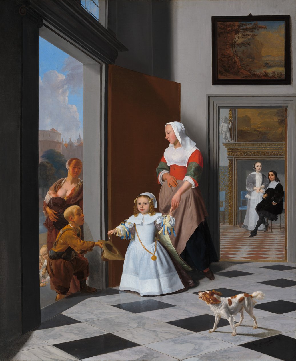 A Nurse and a Child in an Elegant Foyer by Jacob Lucasz Ochtervelt