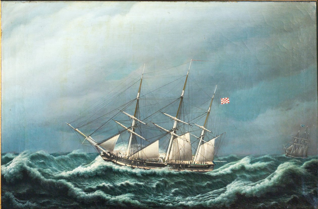 Two Danish Frigates Signaling to Each Other in a Storm by Jacob Petersen