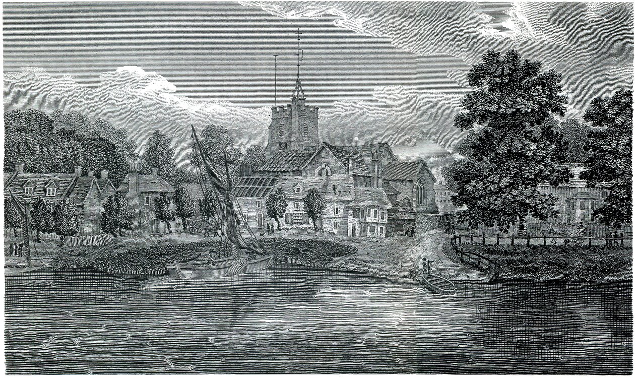 Engraving of St Nicholas Church, Chiswick by Jacob Schnebbelie