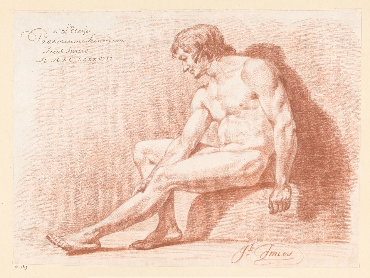 Seated Male Nude, Seen from the Side (2nd Prize 1788) by Jacob Smies