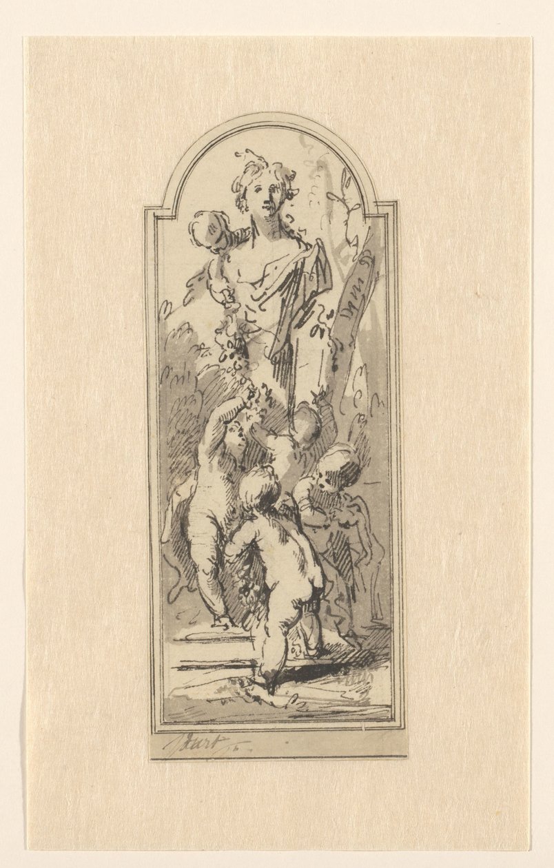 Putti with Bust of Woman Among Trees by Jacob de Wit