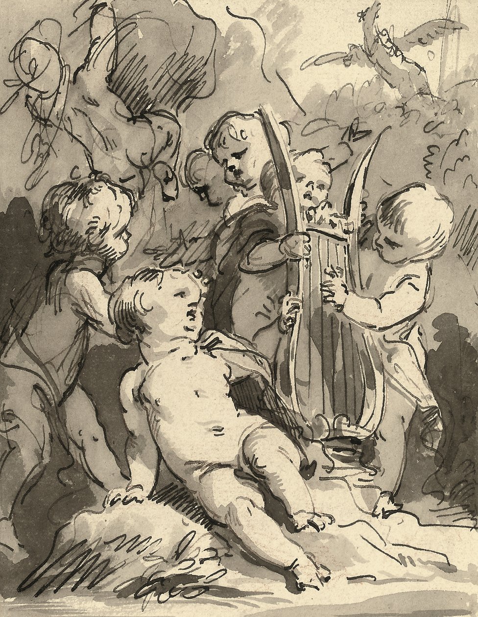 Putti Playing a Lyre by Jacob de Wit