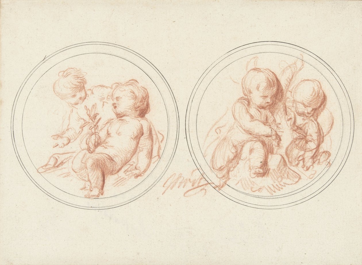 Two Medallions with Children by Jacob de Wit