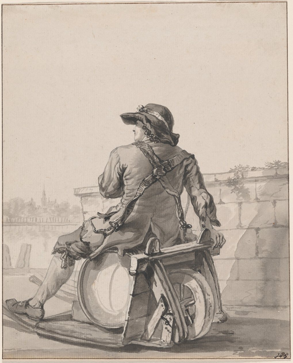 Man Sitting on a Cask on a Wheelbarrow by Jacob van Strij