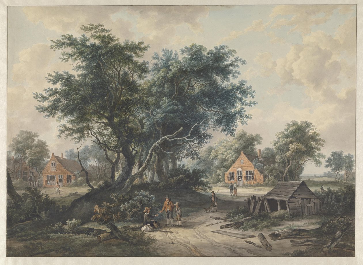 After Hobbema. Farmhouses beside Tall Trees by Jacob van Strij