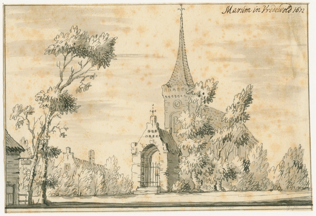 The Church of Marum in Vredewold in 1672 by Jacobus Stellingwerff