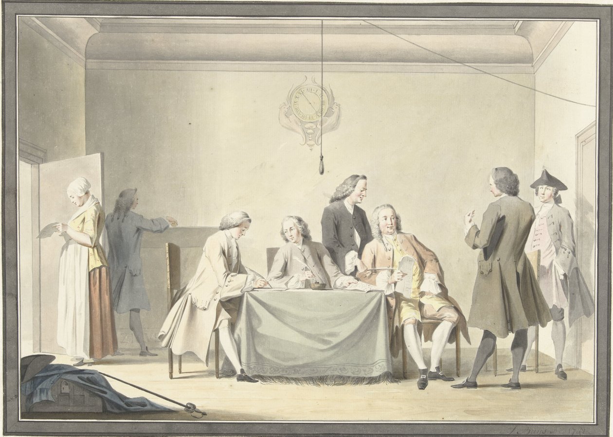 Meeting of Commissioners for the Reception of the Liberal Gift, or 50th Penny, 12 September 1747 by Jacobus Buys (signed by artist)
