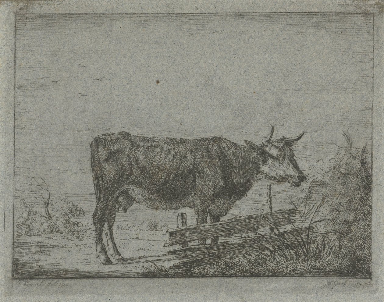 Cow Standing by a Fence by Jacobus Cornelis Gaal