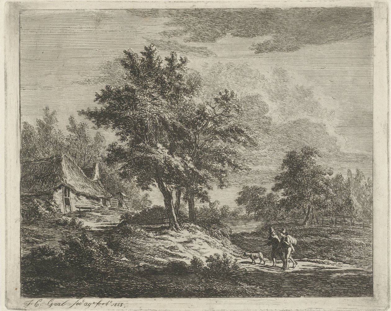 Landscape with Walkers near Three Trees by Jacobus Cornelis Gaal