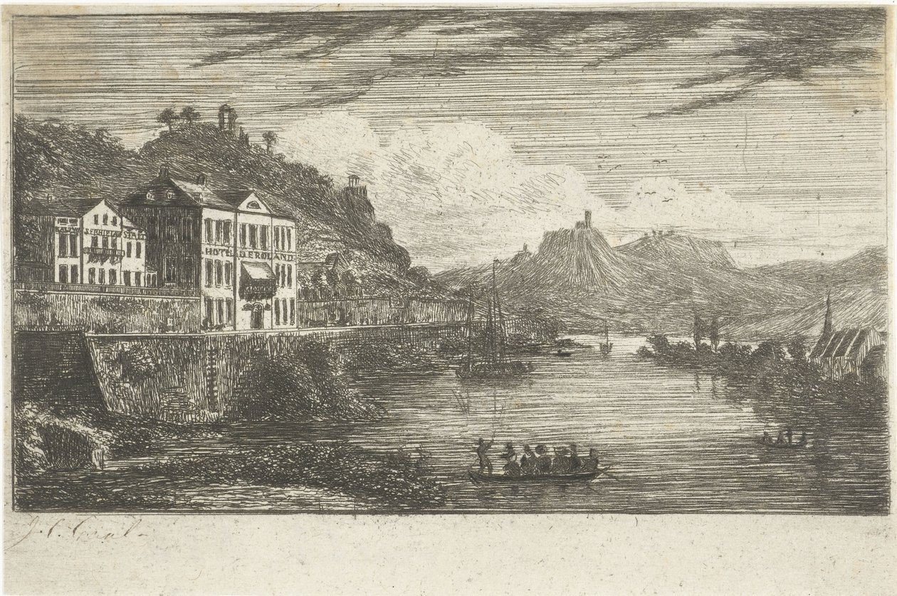 River Landscape with Hotel on the Quay