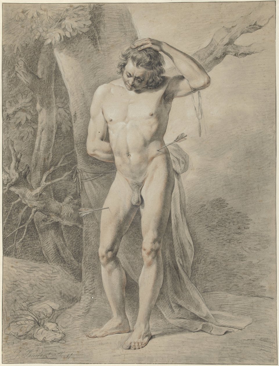 Standing Male Nude, in Front of a Tree by Jacobus Johannes Lauwers