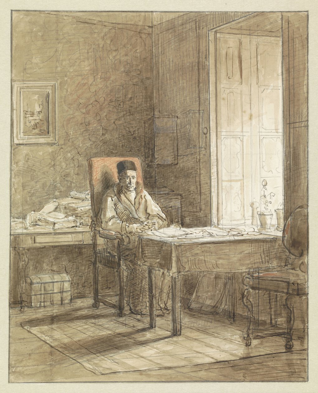 Portrait of Gerrit Lamberts, Sitting in an Armchair in the Print Room by Jacobus Ludovicus Cornet