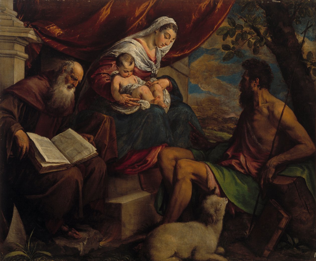 Virgin and Child with John the Baptist and Saint Anthony the Abbot by Jacopo Bassano il vecchio