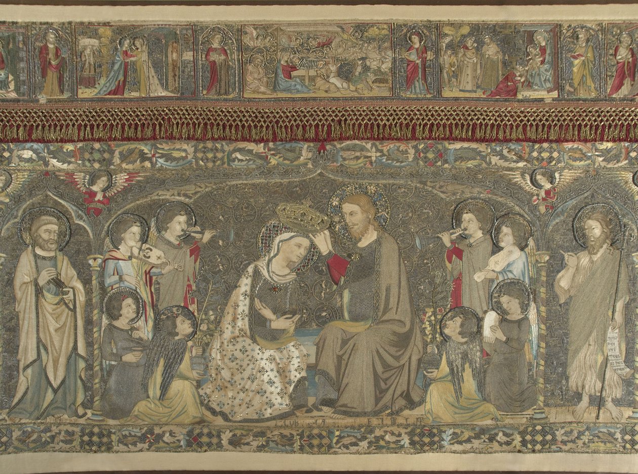 The Coronation of the Virgin between eight Angels and fourteen Saints Ecclesiastical embroidery by Jacopo Cambi