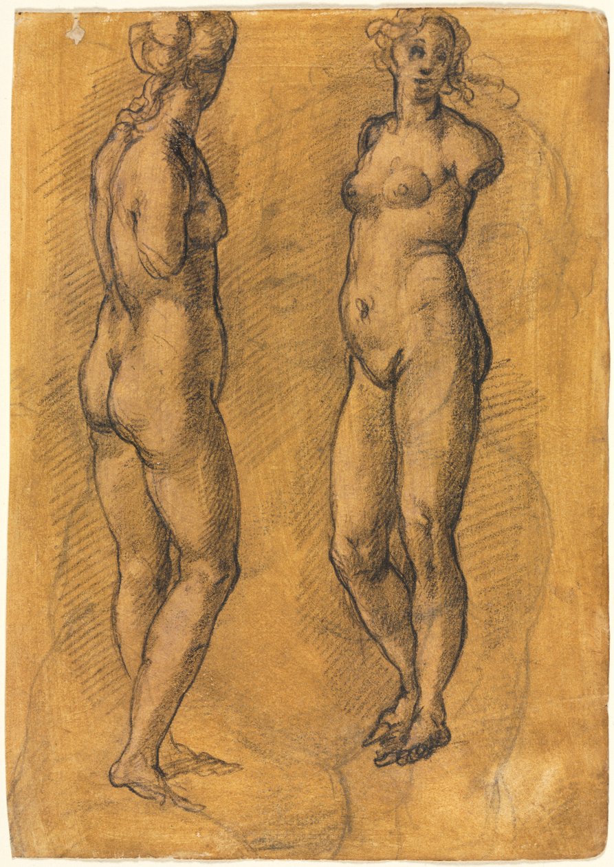 Copy of an Antique Statue of a Standing Woman (two views), over a Sketch of a Putto by Jacopo Chimenti