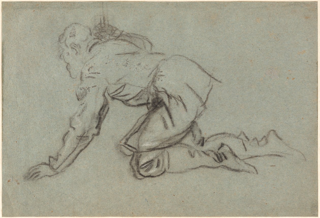 A Kneeling Man Holding a Staff by Jacopo Robusti Tintoretto