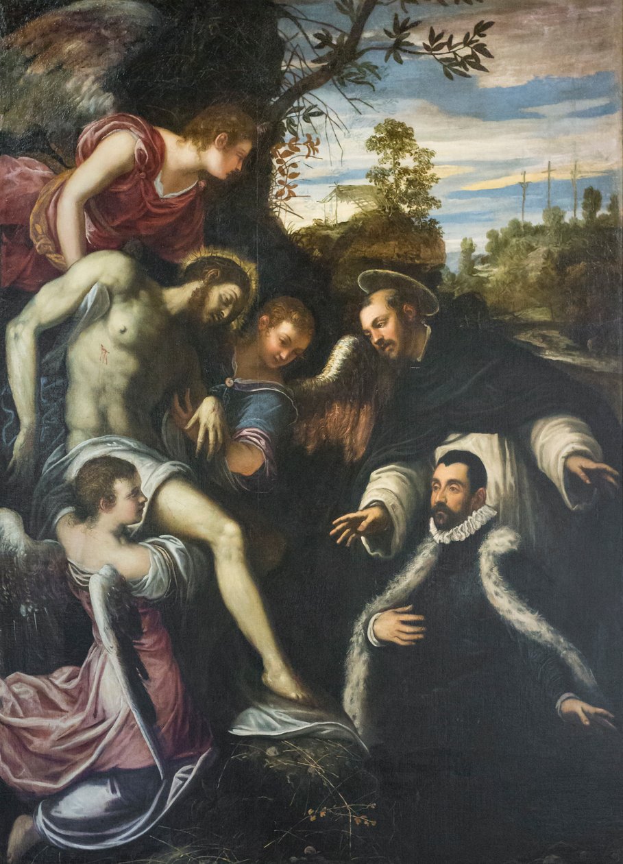 Dead Christ Supported by Three Angels, St Dominic and Donor by Jacopo Robusti Tintoretto